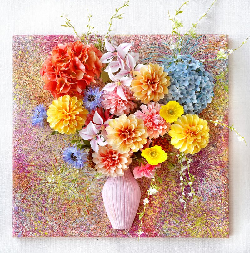 3D 牆面藝術品 Fireworks Dream 煙灰之夢 佈置設計 仿真花結合畫 - 壁貼/牆壁裝飾 - 其他材質 粉紅色