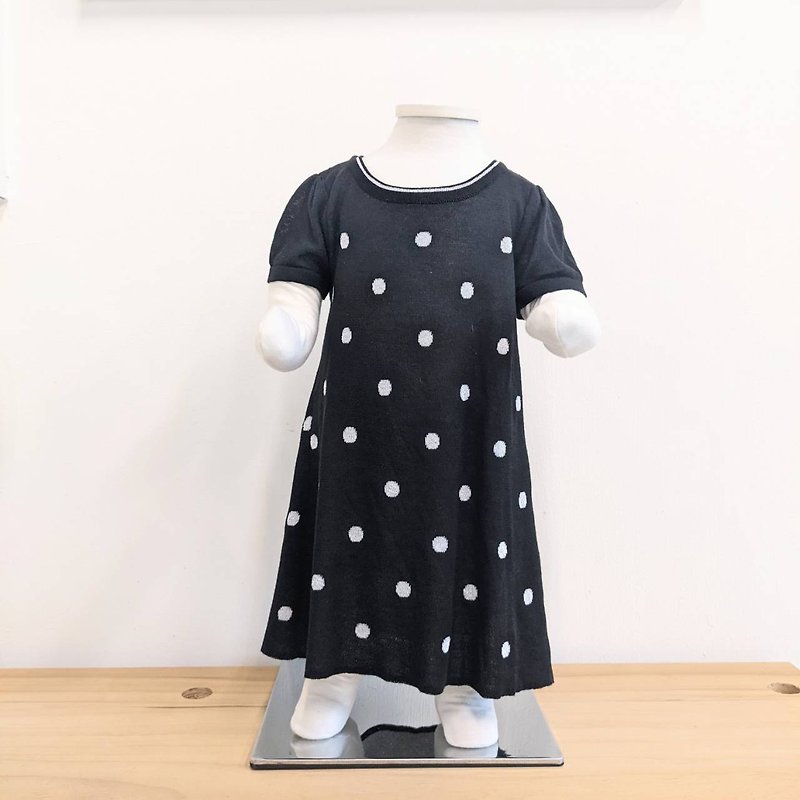 TiDi Silver Onion Dotted Black Cotton Knit Dress - ชุดเด็ก - ผ้าฝ้าย/ผ้าลินิน สีดำ