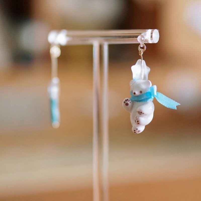 One-horned forest store unirimori blue lucky star-little bear earrings/ Clip-On - ต่างหู - ดินเหนียว 