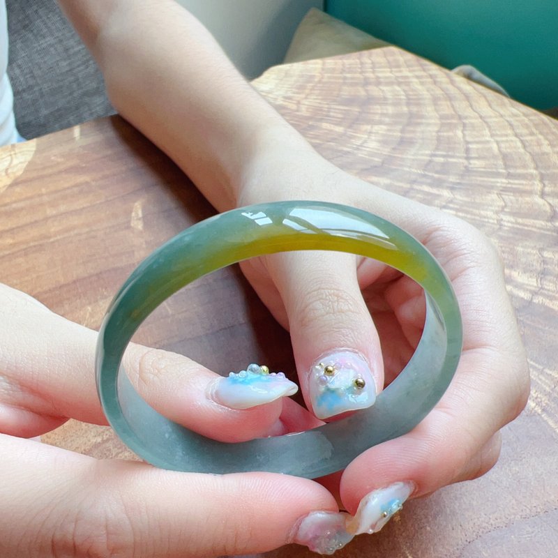 冰種藍水飄雪花棉翡翠手鐲 | 16圍 | 天然A貨翡翠 |  送禮 - 手鍊/手環 - 玉石 透明