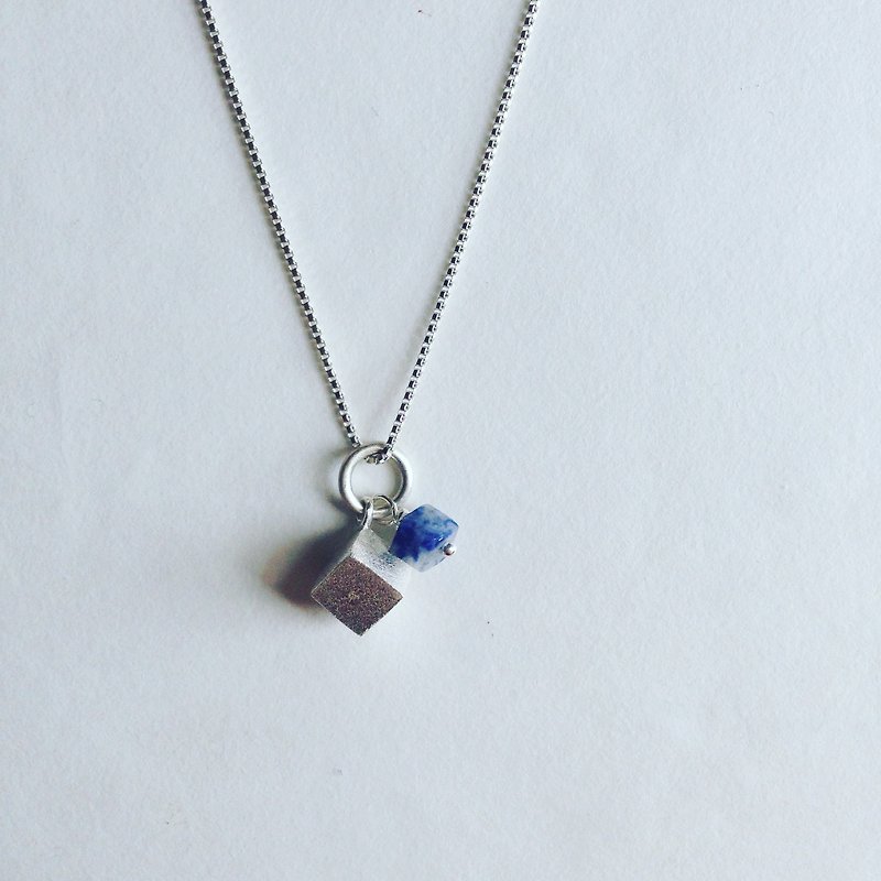 【 PURE COLLECTION 】- Minimalism cube / Sodalite .925 silver pendent - Necklaces - Gemstone Blue