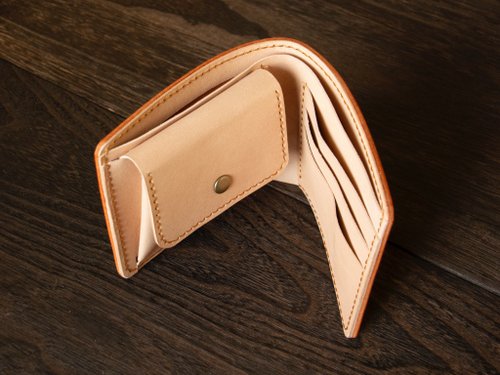 ルガトショルダーx栃木レザー二つ折り財布 オレンジx生成り - ショップ