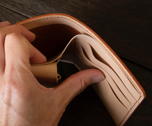 ルガトショルダーx栃木レザー二つ折り財布 オレンジx生成り