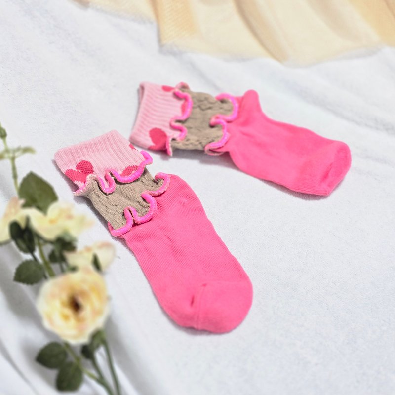 Pink x Beige Colorful Mellow Socks, Flashy Socks, Unique, 15-18cm, Children's Socks - Socks - Other Materials Pink