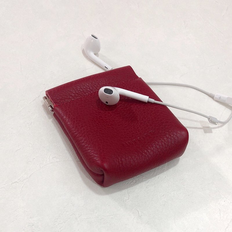 [Glamor] ZiBAG-037S / spring gold earphone bag / carmine red (low-key dark red) - กระเป๋าใส่เหรียญ - หนังแท้ สีแดง