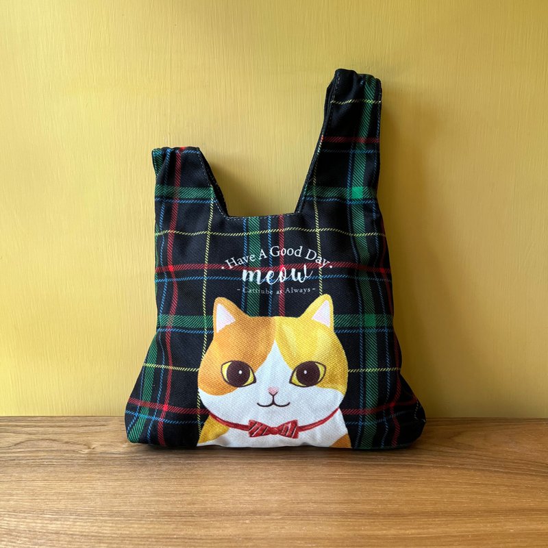 Meow英式格子蝴蝶結貓貓手提包手提袋 - 手提包/手提袋 - 其他材質 藍色