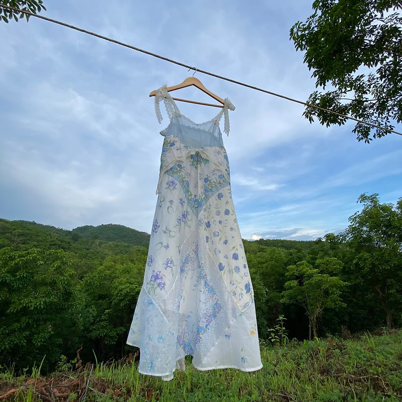 新しいモデルのドレス - ワンピース - コットン・麻 ブルー