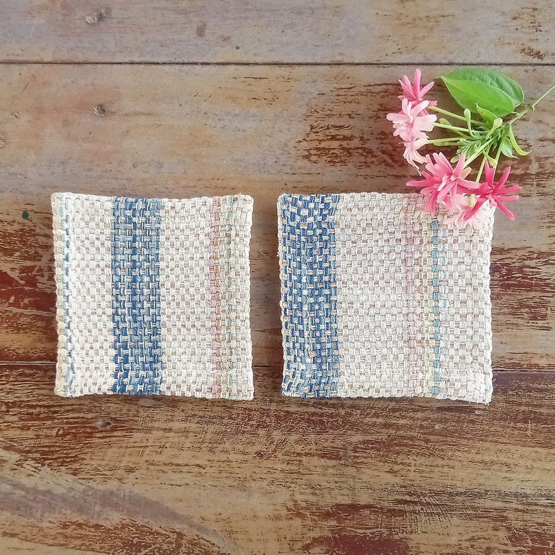 Vegetable dyed cotton handwoven coaster / Natural white / 2 or 4 pieces set - ที่รองแก้ว - ผ้าฝ้าย/ผ้าลินิน ขาว