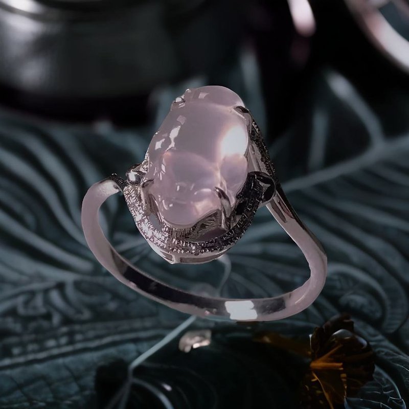【招財神獸】玻璃種翡翠三腳蟾蜍戒指18K金鑽石 | 天然緬甸玉A貨 - 戒指 - 玉石 透明