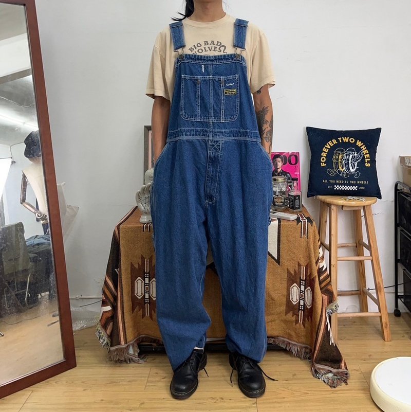 OZARK OVERALL COMPANY denim denim suspenders vintage overalls second-hand - กางเกงขายาว - ผ้าฝ้าย/ผ้าลินิน สีน้ำเงิน