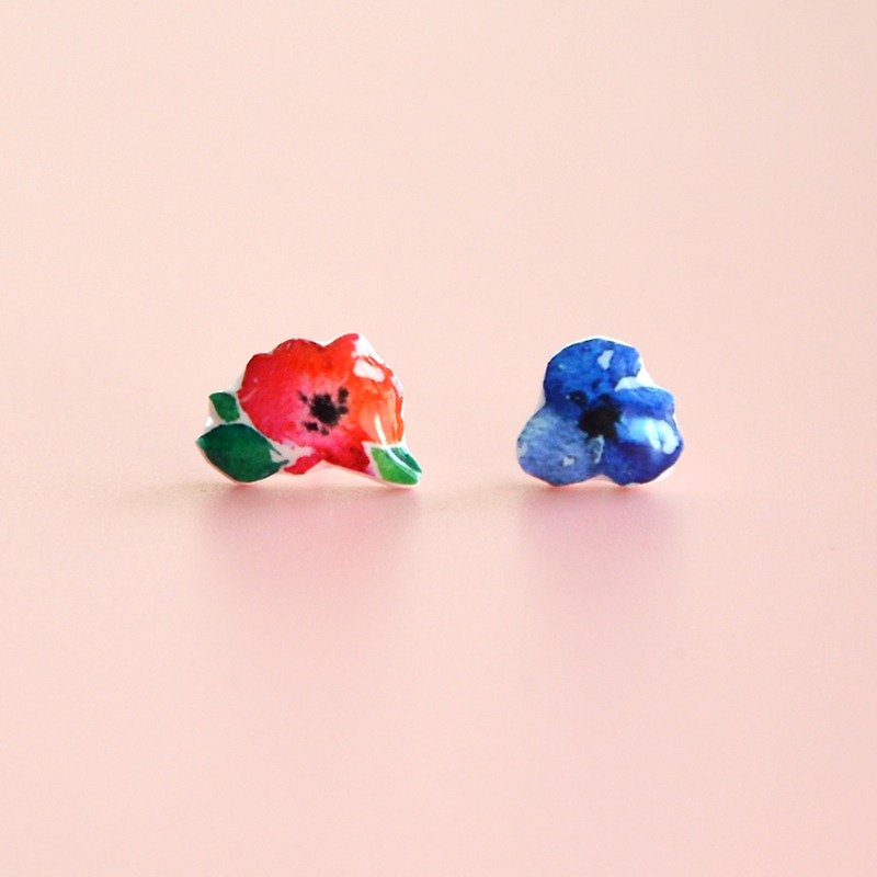 Sen Department of fresh flowers earrings romantic girl heart personalized asymmetrical ear clip - ต่างหู - พลาสติก สีแดง