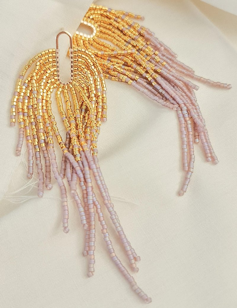 The Phoenix | Statement tassel earring in purple and gold by JeannieRichard - ต่างหู - วัสดุอื่นๆ สีม่วง