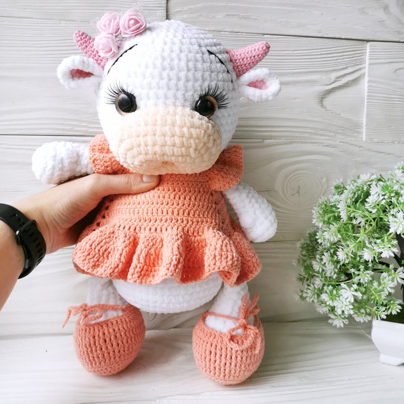 Milk Cow Crochet Plush Stuffed Toy, Crochet Animal, Happy Farm, Custom Color, - 寶寶/兒童玩具/玩偶 - 其他材質 