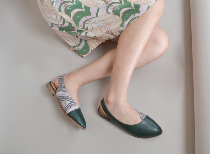 1695 green wave handmade shoes - รองเท้าหนังผู้หญิง - หนังแท้ 