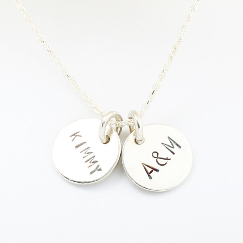 Custom round stamping letter digit s925 sterling silver necklace Valentine's day - Necklaces - Sterling Silver Silver
