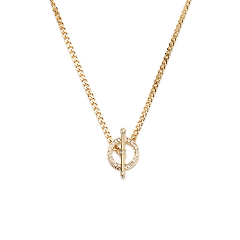 鎖鏈寶石頸鍊 925銀厚鍍18K金 Tingo Diamond Necklace - 項鍊 - 純銀 金色