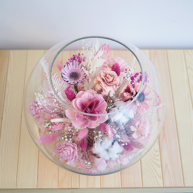 伊登禮讚-桃粉白 玻璃圓球乾燥花桌花 - 乾花/永生花 - 植物．花 粉紅色