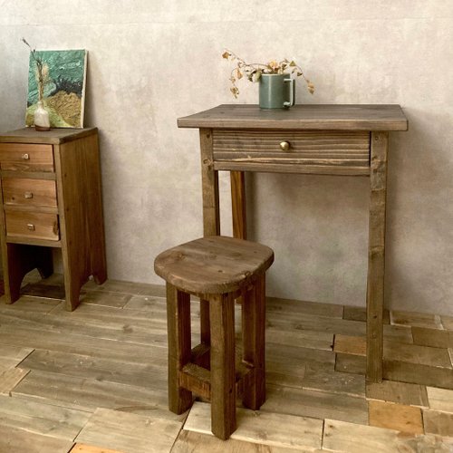 Solid Japanese cedar stool, vintage chair, shabby