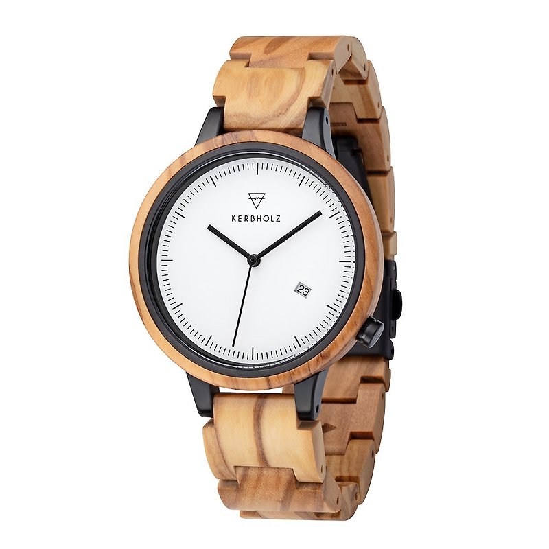 KERBHOLZ-Log Watch-Lamprecht-Olive Wood (42mm) - Men's & Unisex Watches - Wood Brown