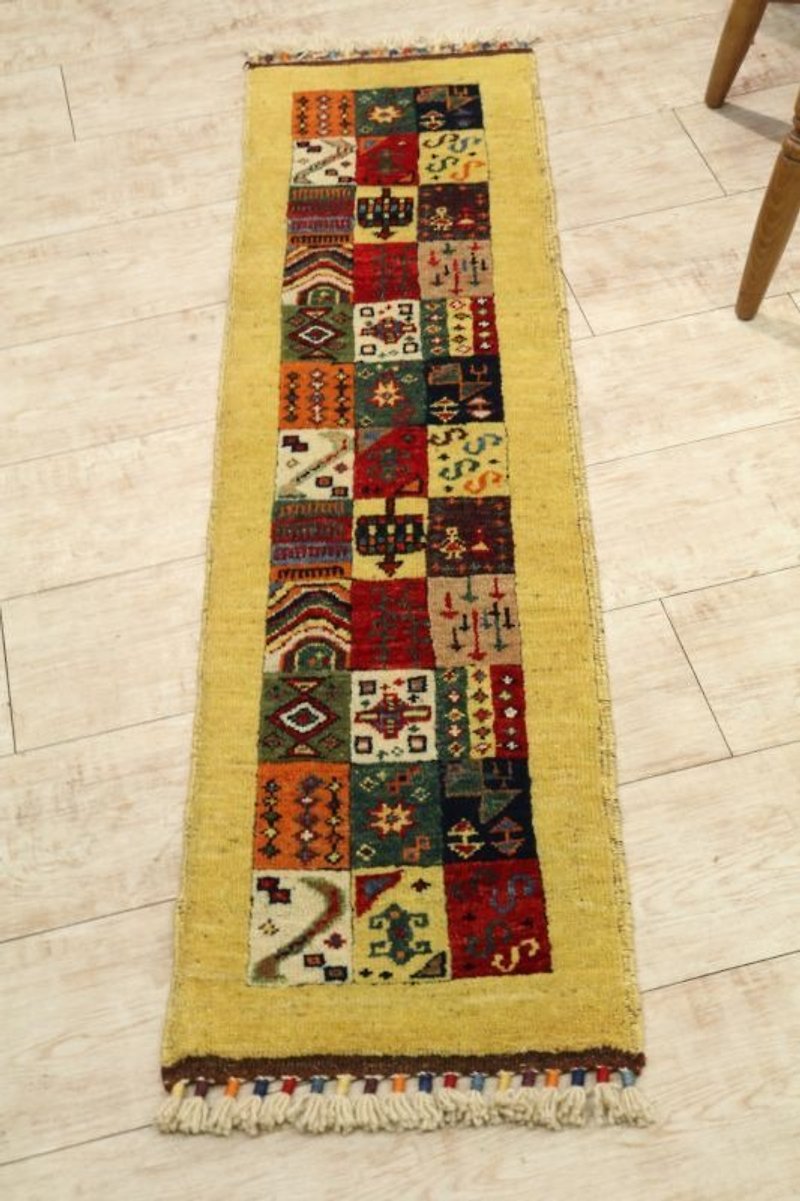 Handwoven Carpet Elongated Runner Type Kilim Handmade Rug Yellow - พรมปูพื้น - วัสดุอื่นๆ สีเหลือง