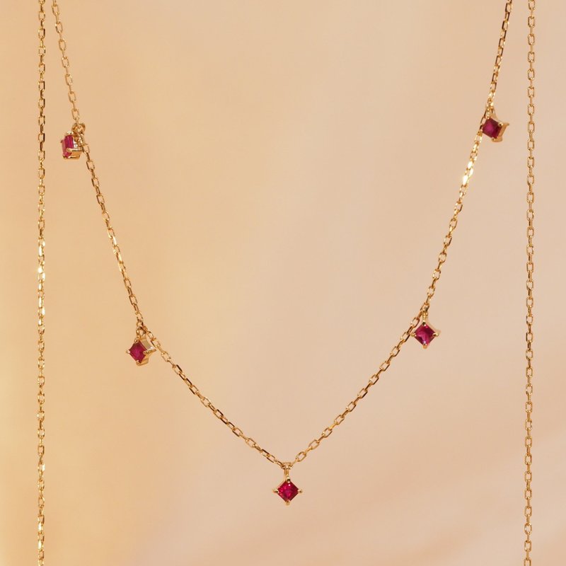 18K金方形紅寶石項鏈18K Gold The Ruby Square Necklace - 項鍊 - 貴金屬 