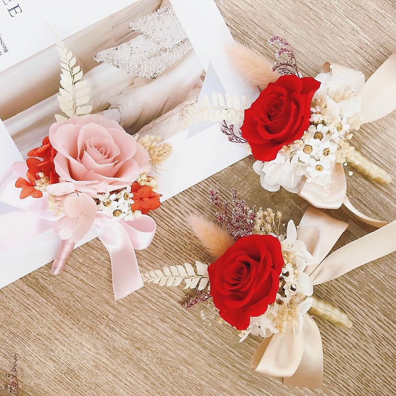 Wedding flower arrangement・Eternal corsage/Groom corsage/officer corsage/customized - Dried Flowers & Bouquets - Plants & Flowers Red