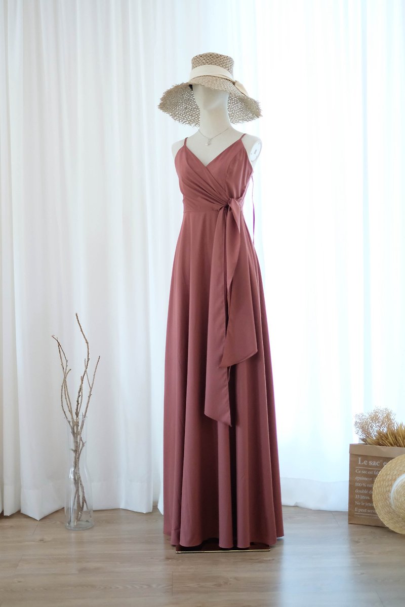 Dark English rose pink maxi bridesmaid dress Prom party cocktail dark pink dress - One Piece Dresses - Polyester Pink