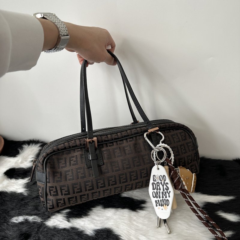 FENDI Zucca Chocolate Baguette - กระเป๋าถือ - ผ้าฝ้าย/ผ้าลินิน สีนำ้ตาล