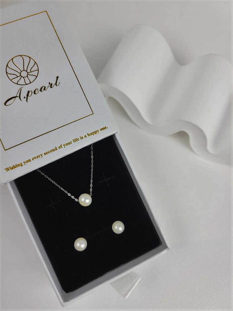 A.pearl Freshwater Pearl Round Beads Sterling Silver Necklace Set/Classic Basics/Light Jewelry - Necklaces - Pearl White