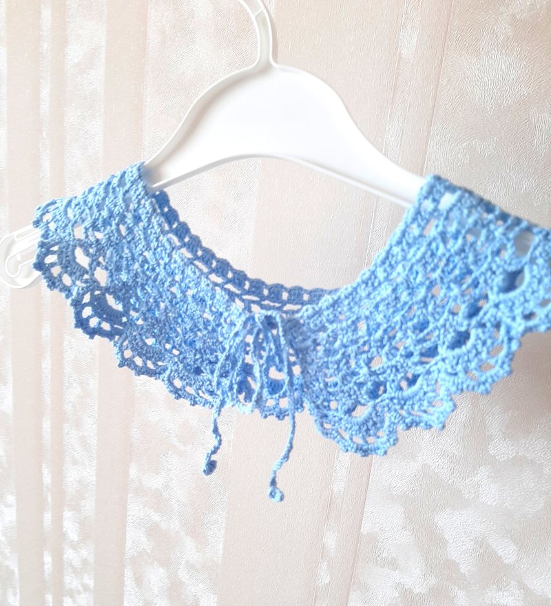 Blue women collar Detachable lace cotton collar Handmade collar - 鎖骨鍊 - 棉．麻 藍色