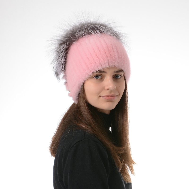 Fur Hat Women Knit Mink Hat Winter Real Fur Hat Fur Pom Pom Hat Beanie Fur Hat - Hats & Caps - Wool Multicolor