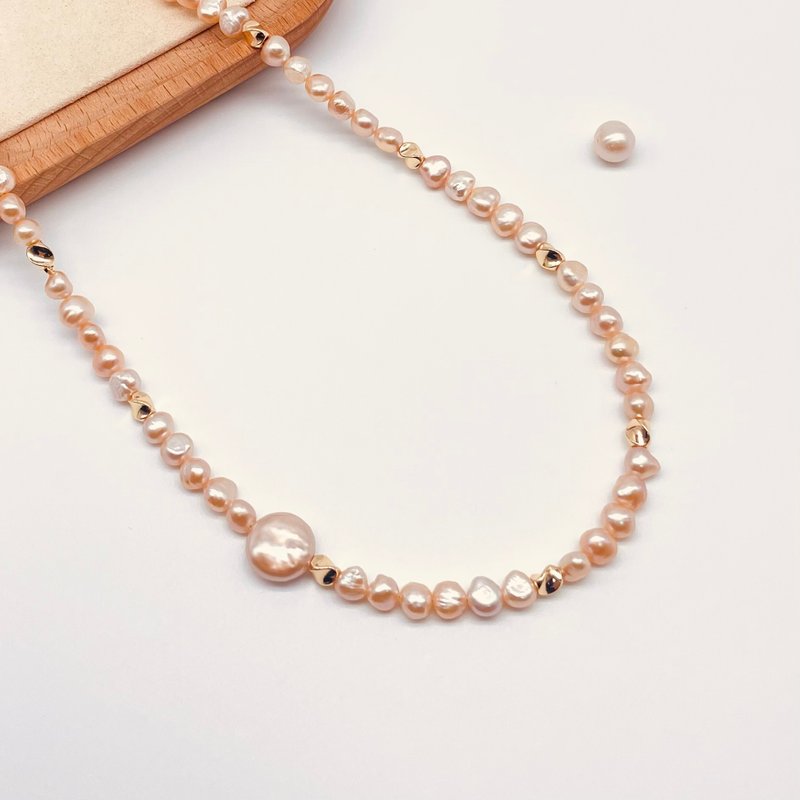 Square-round pearl necklace baroque pearl freshwater pearl - สร้อยคอ - ไข่มุก 