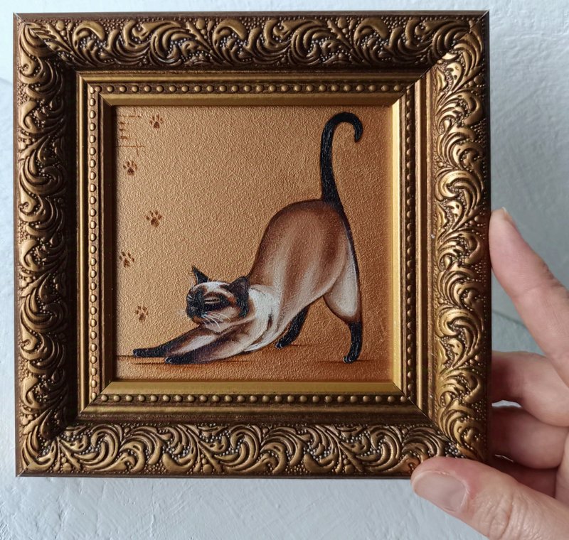 Siamese Cat oil painting Cat Art 10*10 cm - Wall Décor - Other Metals Gold