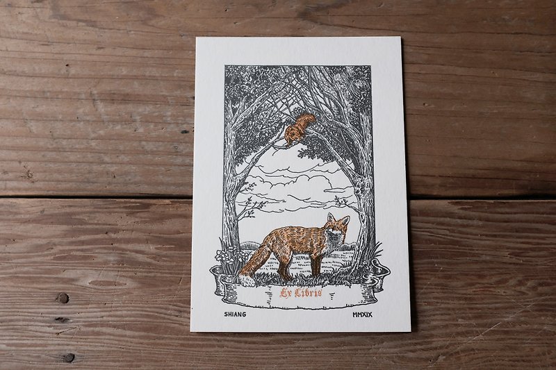 Letterpress Library Ticket-Fox and Squirrel - Cards & Postcards - Paper White