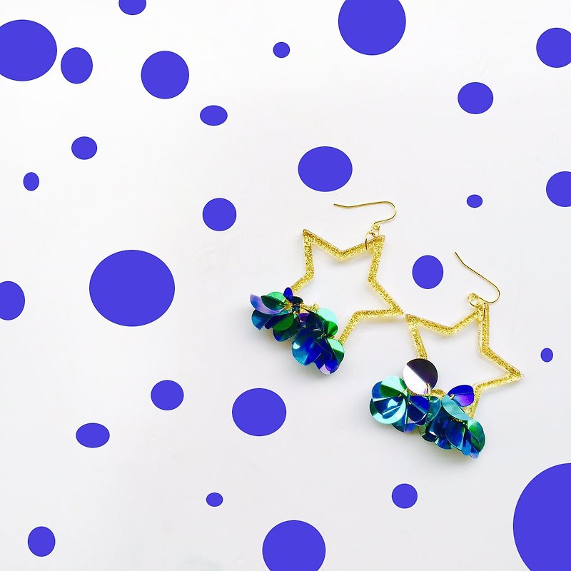 Jane wang handmade - original design of the big star French beads romantic earrings - Earrings & Clip-ons - Other Materials Multicolor