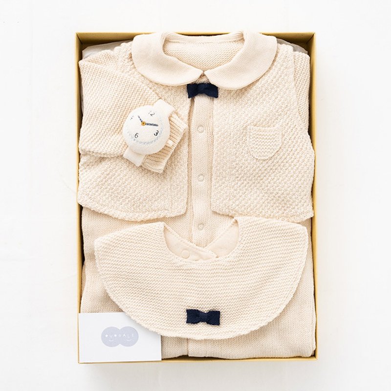 [NEW ARRIVAL!!] Gift set OG-1b 100% organic cotton 2-way dress with vest, clock-shaped rattle, bib, 3-piece set, Made in Japan - Baby Gift Sets - Cotton & Hemp White