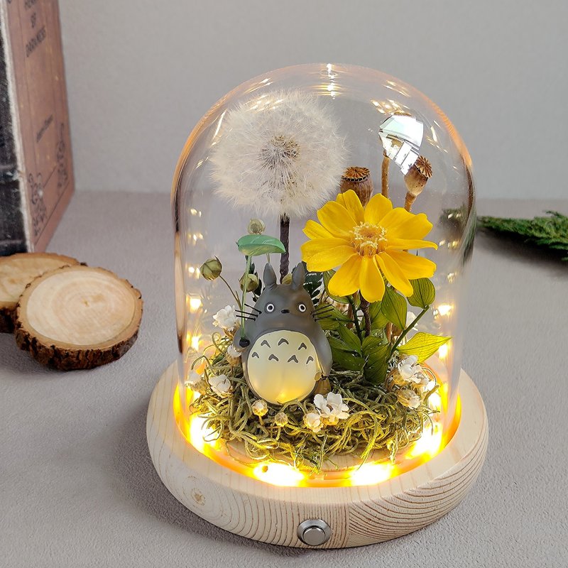 【My Neighbor Totoro Forest│Dandelion】Glass Bell Night Light│Preserved Flowers│Dried Flowers - ช่อดอกไม้แห้ง - พืช/ดอกไม้ สีเหลือง