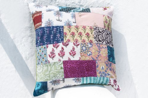 手作りの木版印刷ハグ枕カバー純綿ハグ枕カバー手印刷ハグ枕ケース-北欧のパッチワークピンクの花