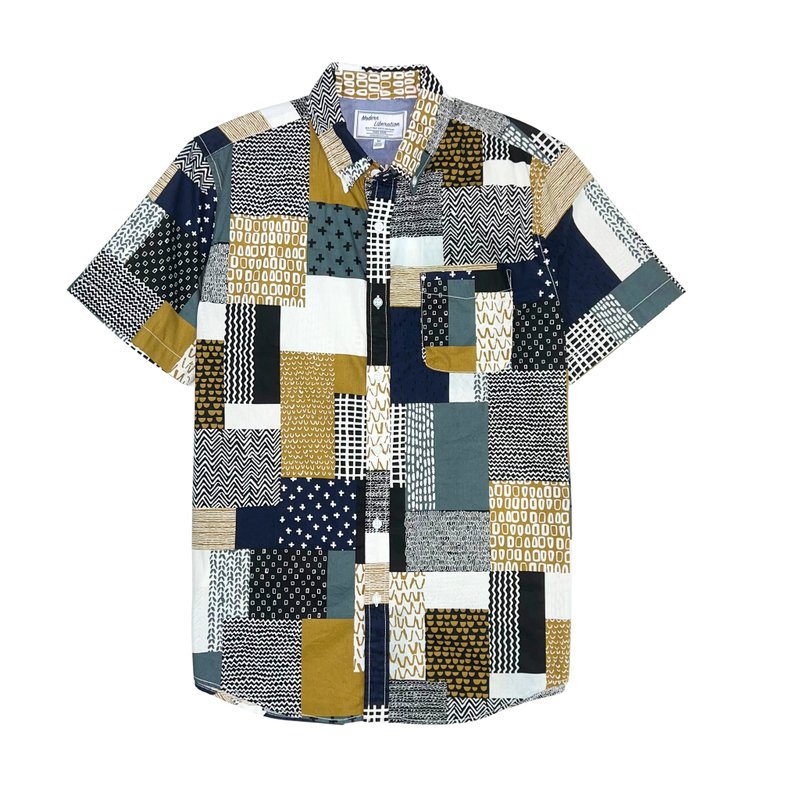 Men's Patchwork Shirt 拚布圖案襯衫 - 卡其 - 男襯衫/休閒襯衫 - 棉．麻 卡其色