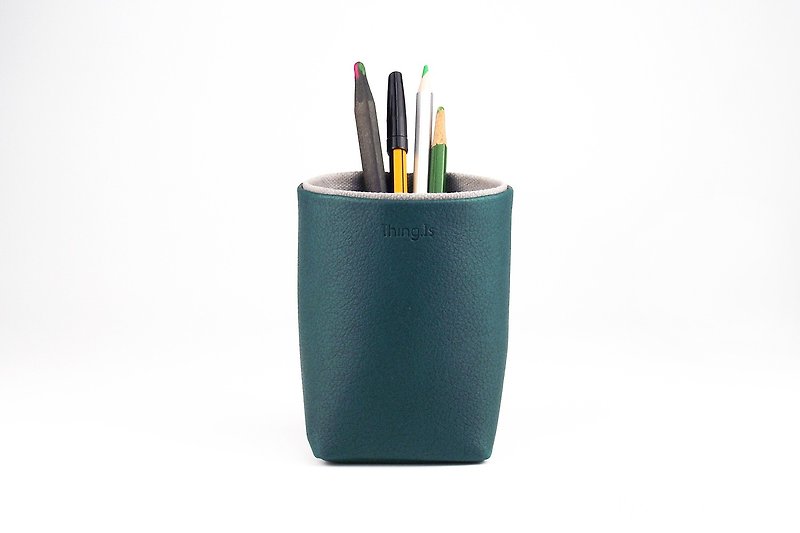 Pencil Holder, Brush Holder, Storage Box, Desk Organization,  Forest Green - กล่องใส่ปากกา - หนังเทียม สีเขียว