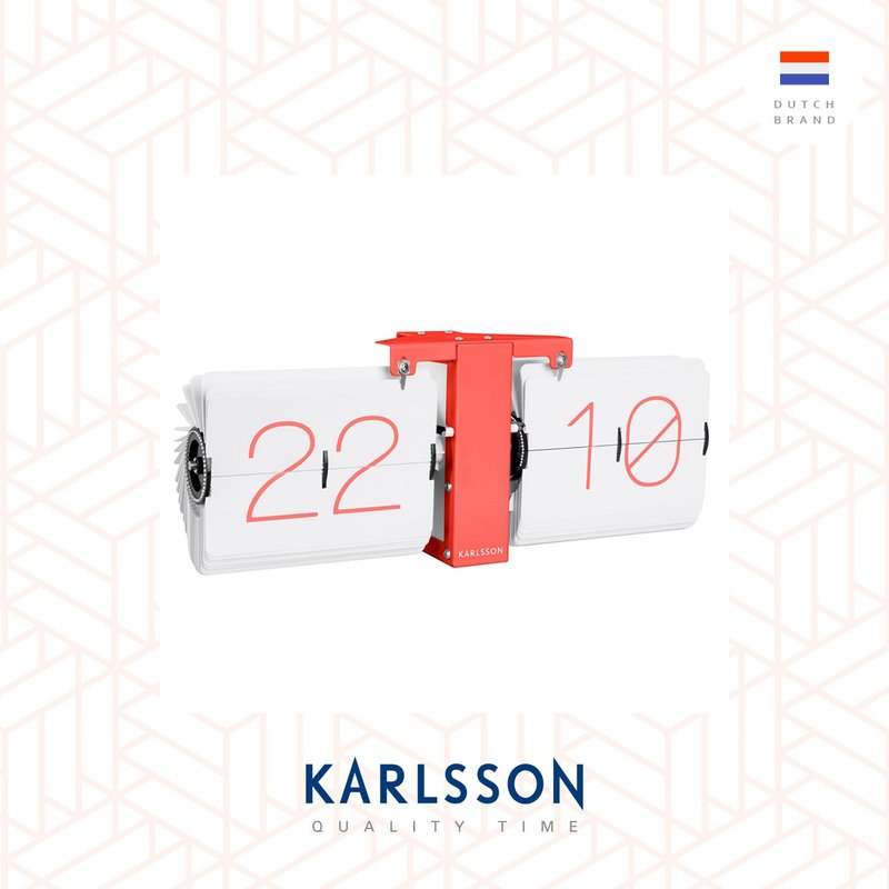 荷蘭Karlsson Flip clock No Case 白色翻頁鐘啞粉紅色座 - 時鐘/鬧鐘 - 其他金屬 粉紅色
