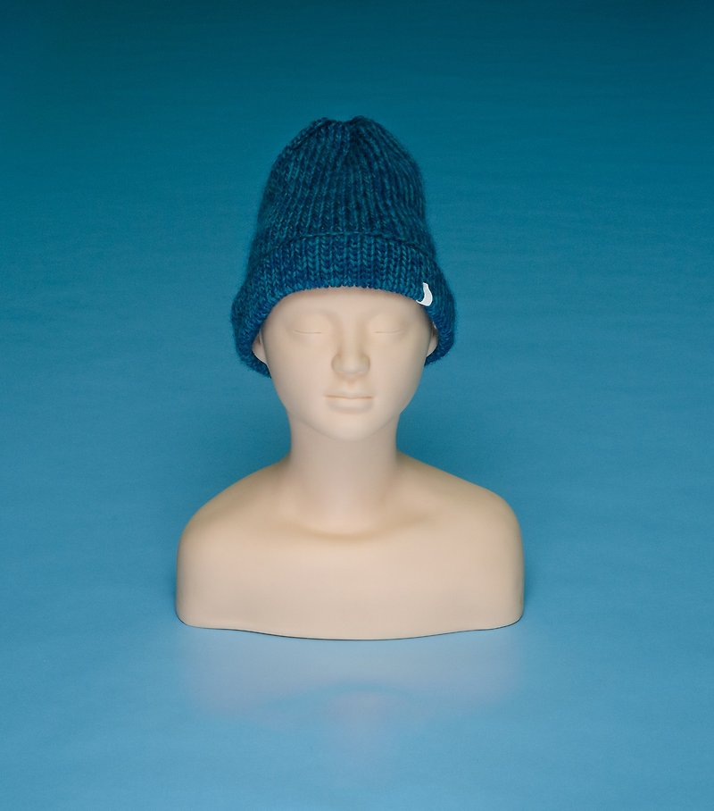 青、緑、HV05手編みの帽子 - 基本♦重いオーバー - 帽子 - ウール ブルー