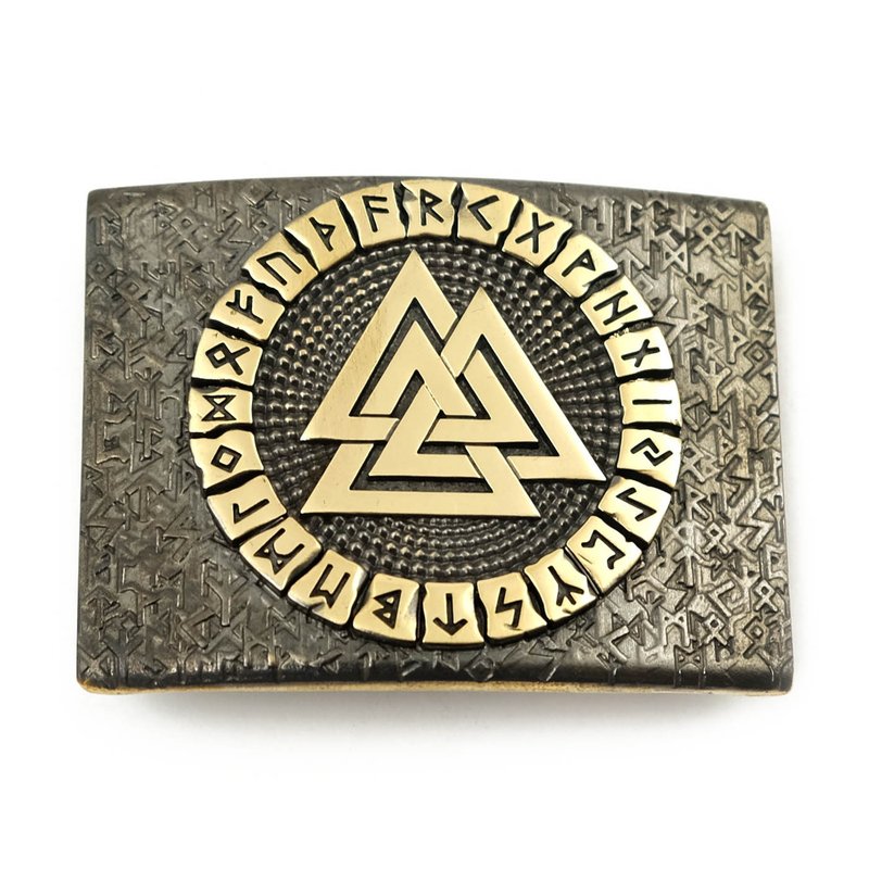 Valknut soild brass belt buckle, Scandinavian Runes belt - เข็มขัด - วัสดุอื่นๆ สีทอง