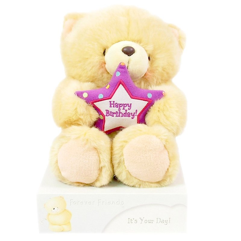 8 inches/birthday star fluffy bear [Hallmark-ForeverFriends fluff-birthday series] - ตุ๊กตา - วัสดุอื่นๆ สีนำ้ตาล