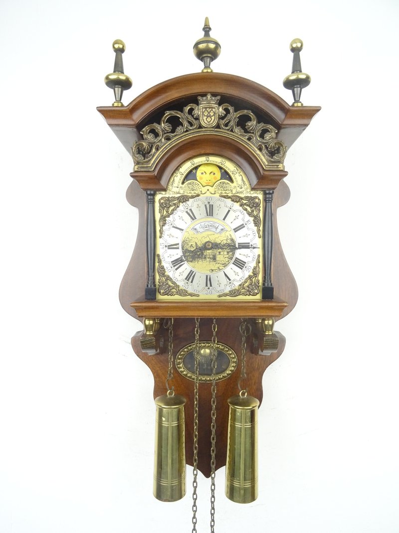 Antique Vintage Dutch Wall Clock Warmink Wuba Sallander Moonphase 8 day - นาฬิกา - ไม้ สีนำ้ตาล