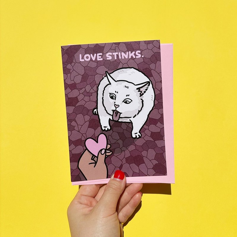 การ์ดอวยพรลายแมว Love Stinks Funny Cat Vomit Meme Anti Valentine Break Up Card - การ์ด/โปสการ์ด - กระดาษ 