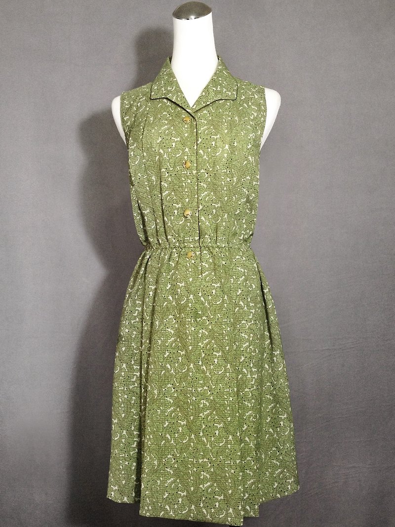 Ping-pong vintage [vintage dress / green totem weave edging sleeveless vintage dress] abroad back VINTAGE - ชุดเดรส - เส้นใยสังเคราะห์ สีเขียว