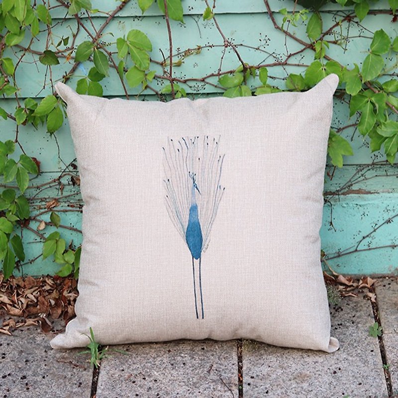 Cotton Linen pillow │ mood blue water bird │Chien│ - Pillows & Cushions - Cotton & Hemp Blue
