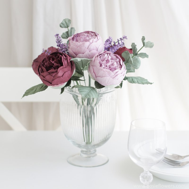 A BUNCH OF BURGUNDY PURPLE PEONY - Flower Bunch for Decoration - Items for Display - Paper Purple