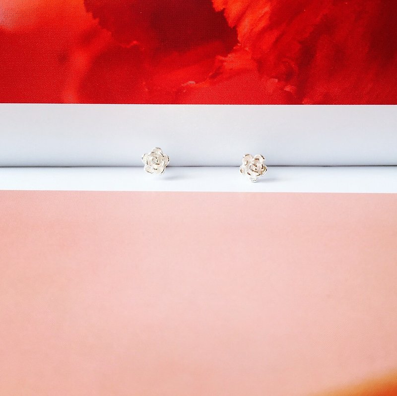 925 sterling silver / flower series-multi-petal rose ear pins - Earrings & Clip-ons - Sterling Silver Red